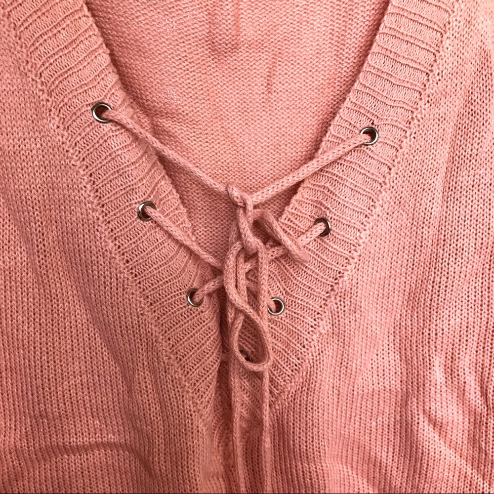 ARRIVED ‼️Pink Knit Lace Up Long Sweater  - Picture 3 of 4